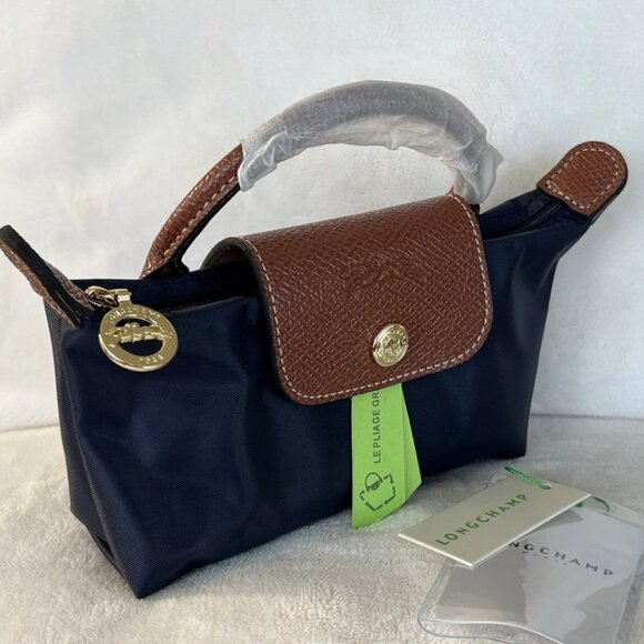 NWT Navy Longchamp Le Pliage Original Mini Pouch Handbag Canvas Crossbody XS - Picture 1 of 7
